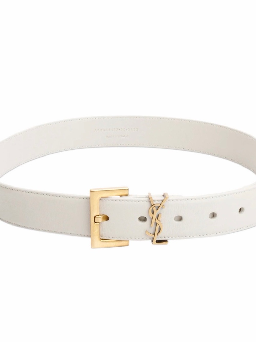 Saint Laurent White Leather Logo Belt with Gold Hardware